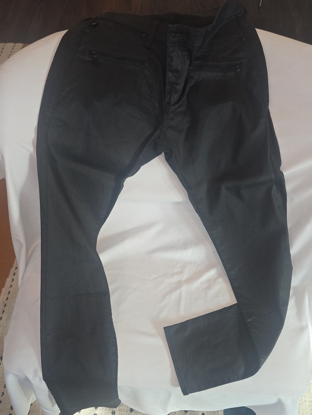 Rock & Republic Black Straight-Leg Coated Pants